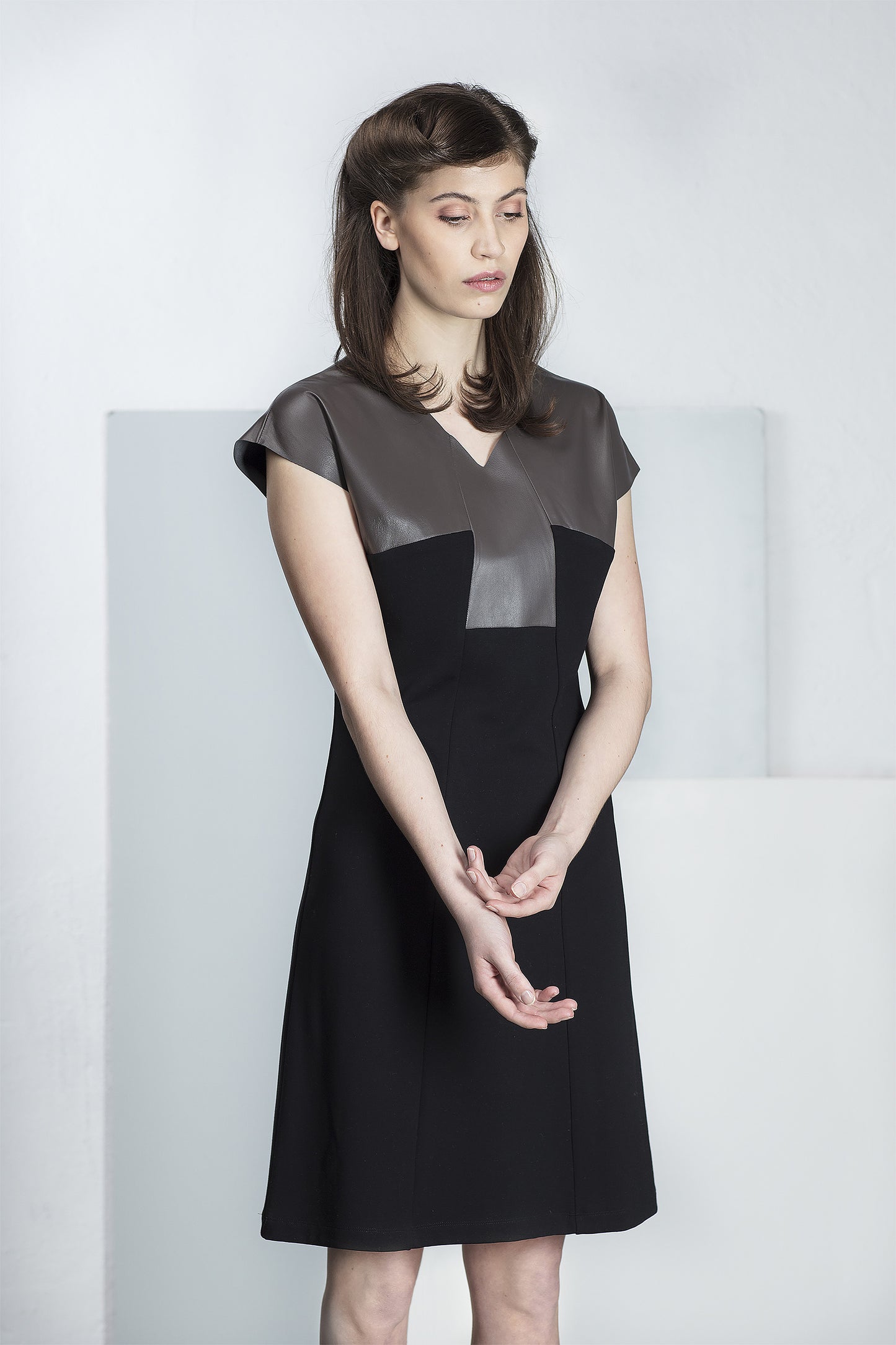 Tori dress with genuine leather